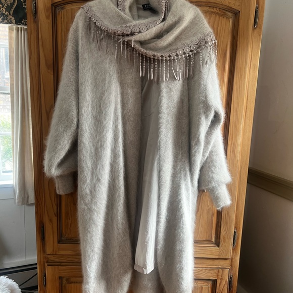 Venesha Vintage Angora Plush Open-Front - Sweater Coat - Light Taupe